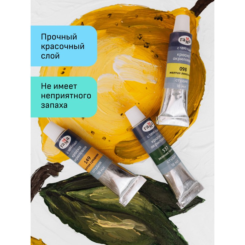 Краски акриловые Гамма «Студия», 10цв., 18мл/туба, картон. упаковка, европодвес