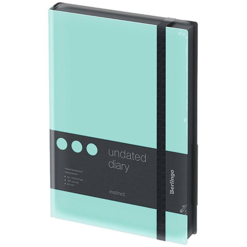 Ежедневник недатир. A5, 136л., кожзам, Berlingo «Instinct», черный/мятный, с резинкой