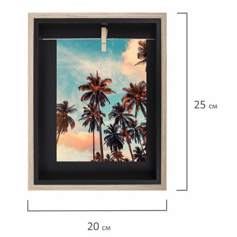 Рамка из МДФ BRAUBERG LOFT BLACK BOX, фото 13×18см, с прищепкой, 20×25см