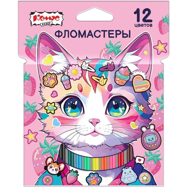 превью Фломастеры Комус Класс Kitty stickers 12цв. вентилир, смыв, картон. упак