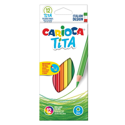 превью Карандаши цветные CARIOCA «Tita», 12 цветов, пластиковые, грифель 3 мм, шестигранные, европодвес