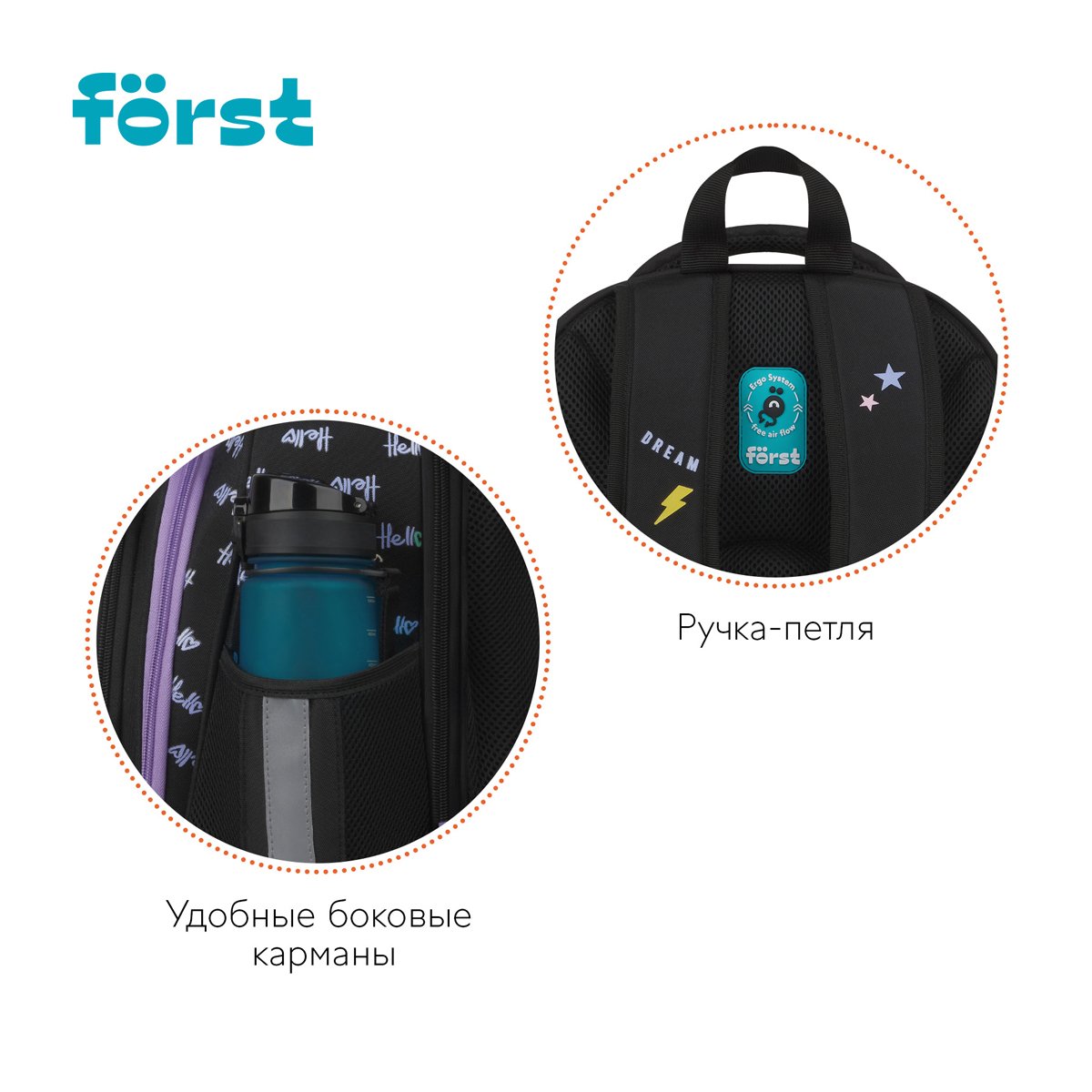 Ранец Först F-Base «Fancy» 36×29×17см, 3 отделения, 2 кармана, анатомическая спинка