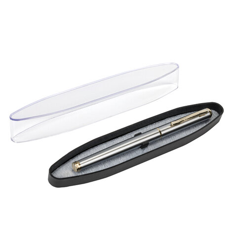 Ручка подарочная перьевая BRAUBERG Maestro, СИНЯЯ, корпус серебристый с золотистыми деталями, линия письма 0.25 мм