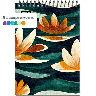 Блокнот А5.80л, кл, греб, цвет. мелов. обл. Bora, в ассорт