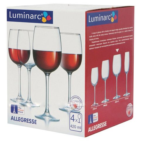 Набор бокалов для вина, 4 штуки, объем 420 мл, стекло, «Allegress», LUMINARC