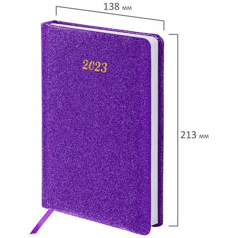 Ежедневник датированный 2023 А5 138×213мм BRAUBERG Sparkle, фиолетовый