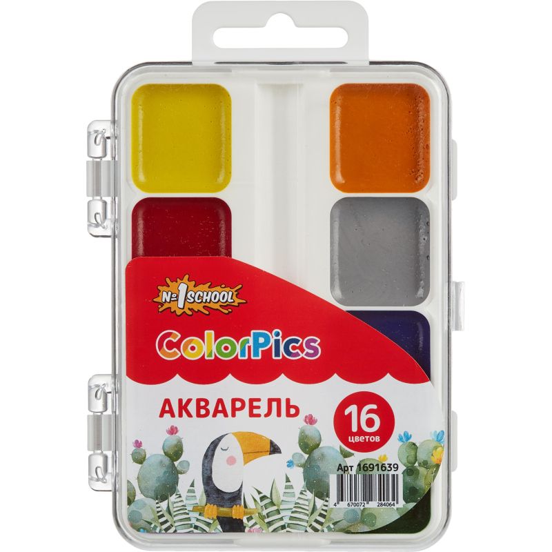 превью Краски акварельные №1 School ColorPics набор 16 цв б/кисти пластик