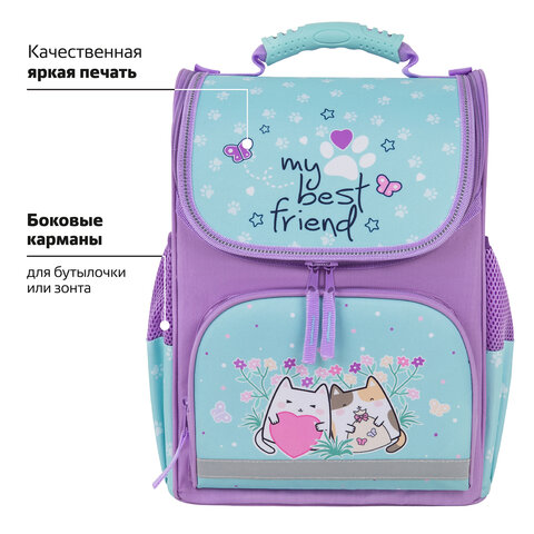 Ранец ПИФАГОР BASIC, 1 отделение, 3 кармана, эргономичная спинка, «Cat friends», 35×28х18 см