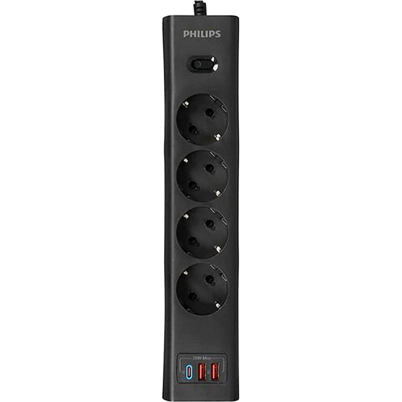 Сетевой фильтр Philips CHP4346BB/51 4р/3м с USB, 10А, черный