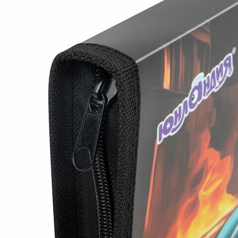 Папка для труда на молнии ЮНЛАНДИЯ А4, 1 отделение, откидная планка, органайзер, «Fire car»