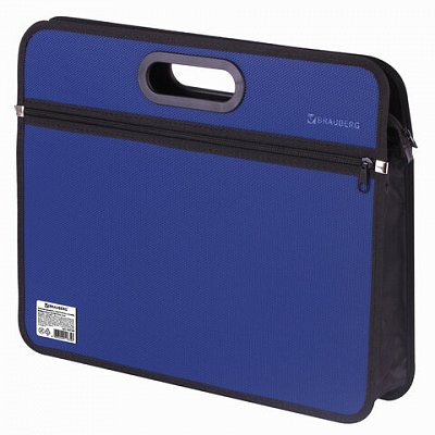 Сумка пластиковая BRAUBERG, А4+, 390×315×70 мм, на молнии, внешний карман, фактура бисер, синяя
