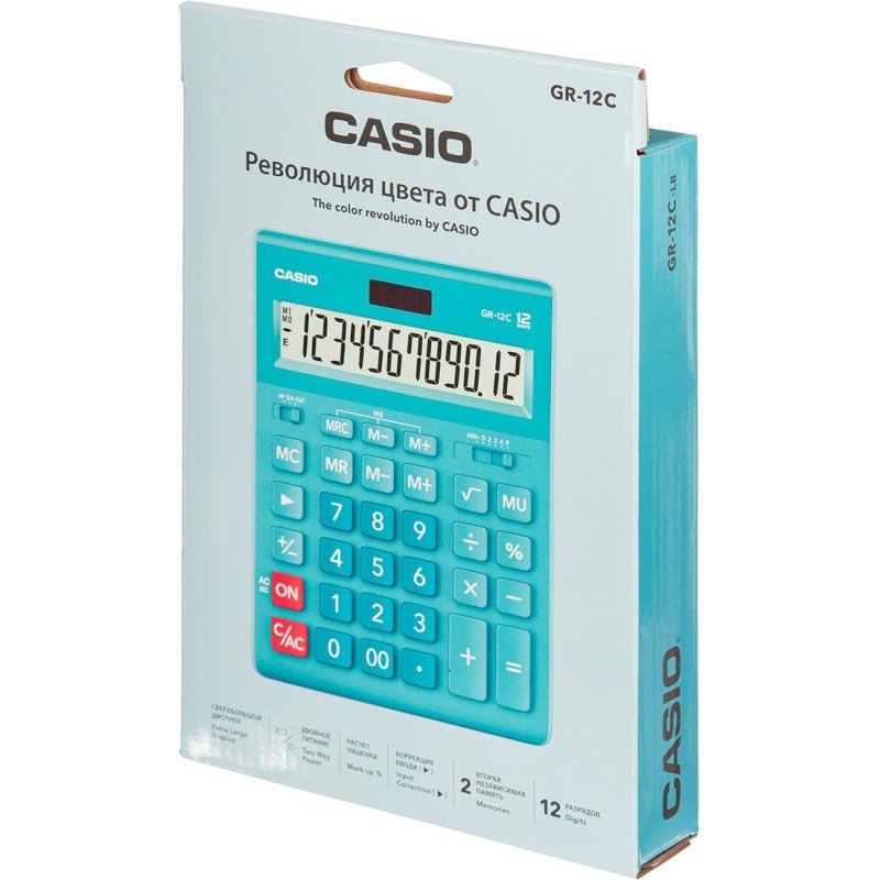 Калькулятор настольный Casio GR-12C-LB 12-разрядный бирюзовый