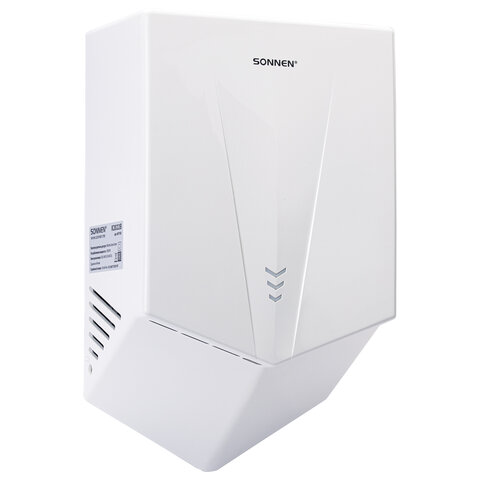 превью Сушилка для рук ВЫСОКОСКОРОСТНАЯ SONNEN K2022B, 1300 Вт, 150 м/с, IPX1, 72 дБ, белая, пластиковый корпус