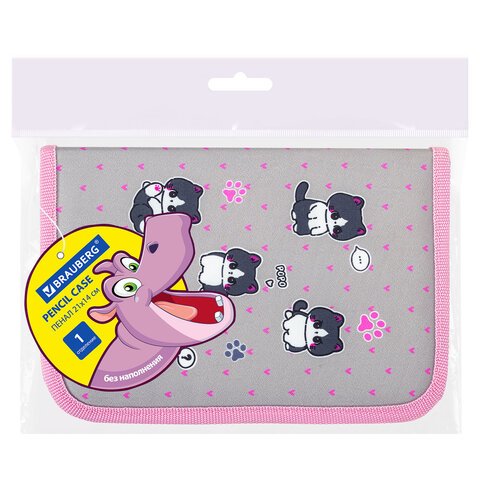 Пенал BRAUBERG, 1 отделение, полиэстер, 21×14 см, «Cat patches»