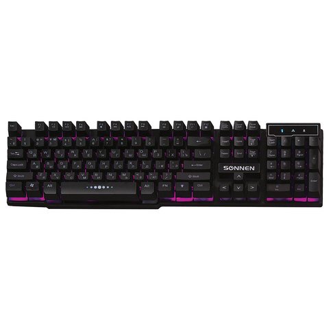 Клавиатура проводная SONNEN KB-7010, USB, 104 клавиши, LED-подсветка, черная