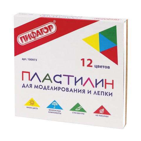 Пластилин ПИФАГОР, 12 цветов, 240 г, со стеком
