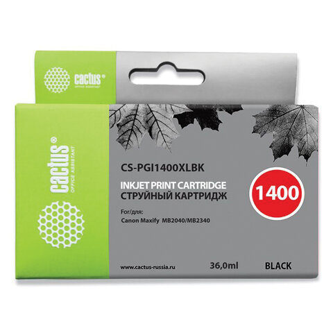 превью Картридж струйный CACTUS (CS-PGI1400XLBK) для CANON МВ2040/МВ2340, черный, ресурс 1200 стр. 