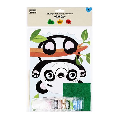 Аппликация из песка и цветной фольги ТРИ СОВЫ «Панда», с раскраской, пакет с европодвесом