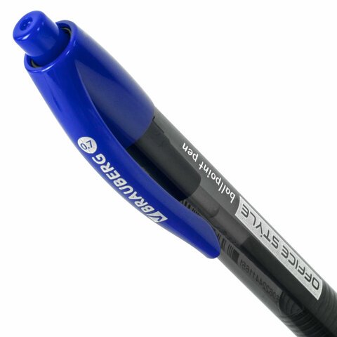 Ручка шариковая автоматическая с грипом BRAUBERG OFFICE STYLE, СИНЯЯ, игольчатый наконечник 0.7мм, линия 0.35мм, тонированный корпус