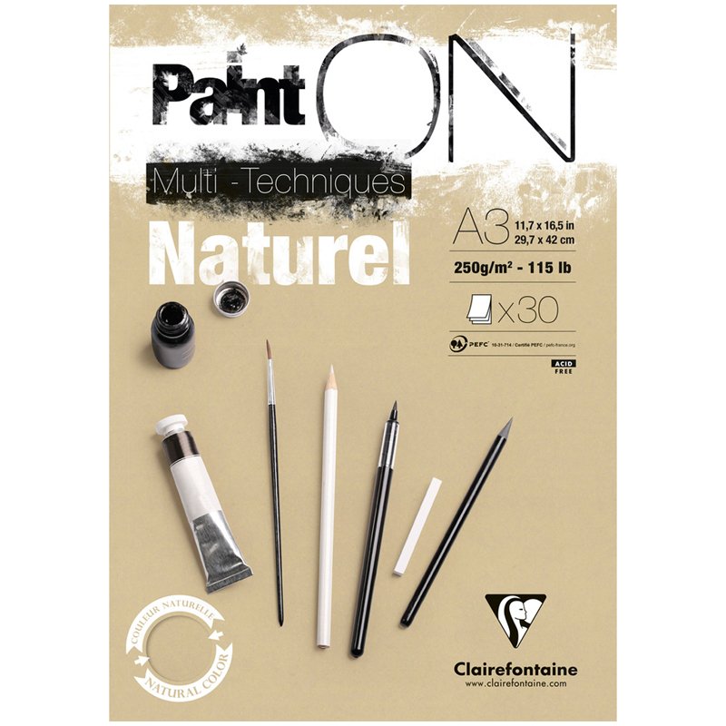 превью Альбом для смешанных техник 30л., А3, на склейке Clairefontaine «Paint'ON Naturel», 250г/м2, крафт