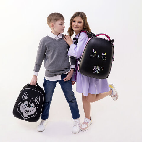 Ранец BRAUBERG SHINY, 2 отделения, с брелоком, «Husky», СВЕТЯЩИЙСЯ РИСУНОК, 38×28х14 см