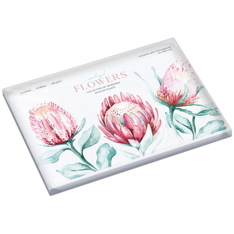 Альбом для рисования 40л., А4, на скрепке Greenwich Line «Flowers collection», 120 г/м2