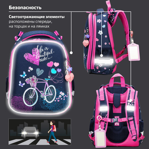 Ранец BRAUBERG PREMIUM, 2 отделения, с брелком, «Beautiful ride», 38×29х16 см