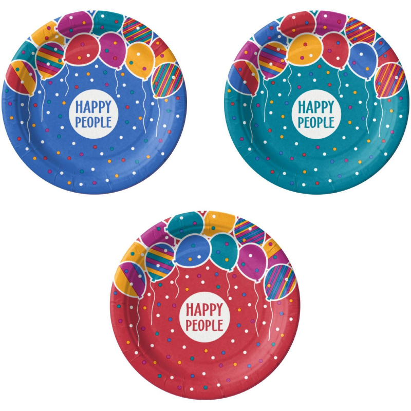 Тарелка одноразовая бумажная 180 мм Happy People МИКС 50шт/уп