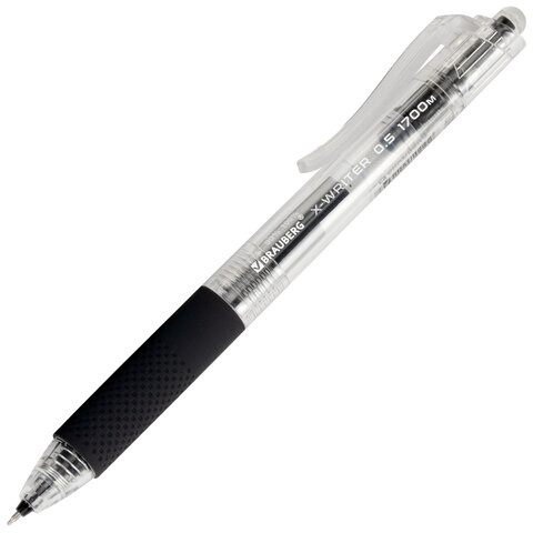 превью Ручка гелевая автоматическая BRAUBERG «X-WRITER 1700» УВЕЛИЧЕННАЯ ДЛИНА ПИСЬМА 1700 м, ЧЁРНАЯ, игольчатый узел 0.5 мм, линия 0.35 мм