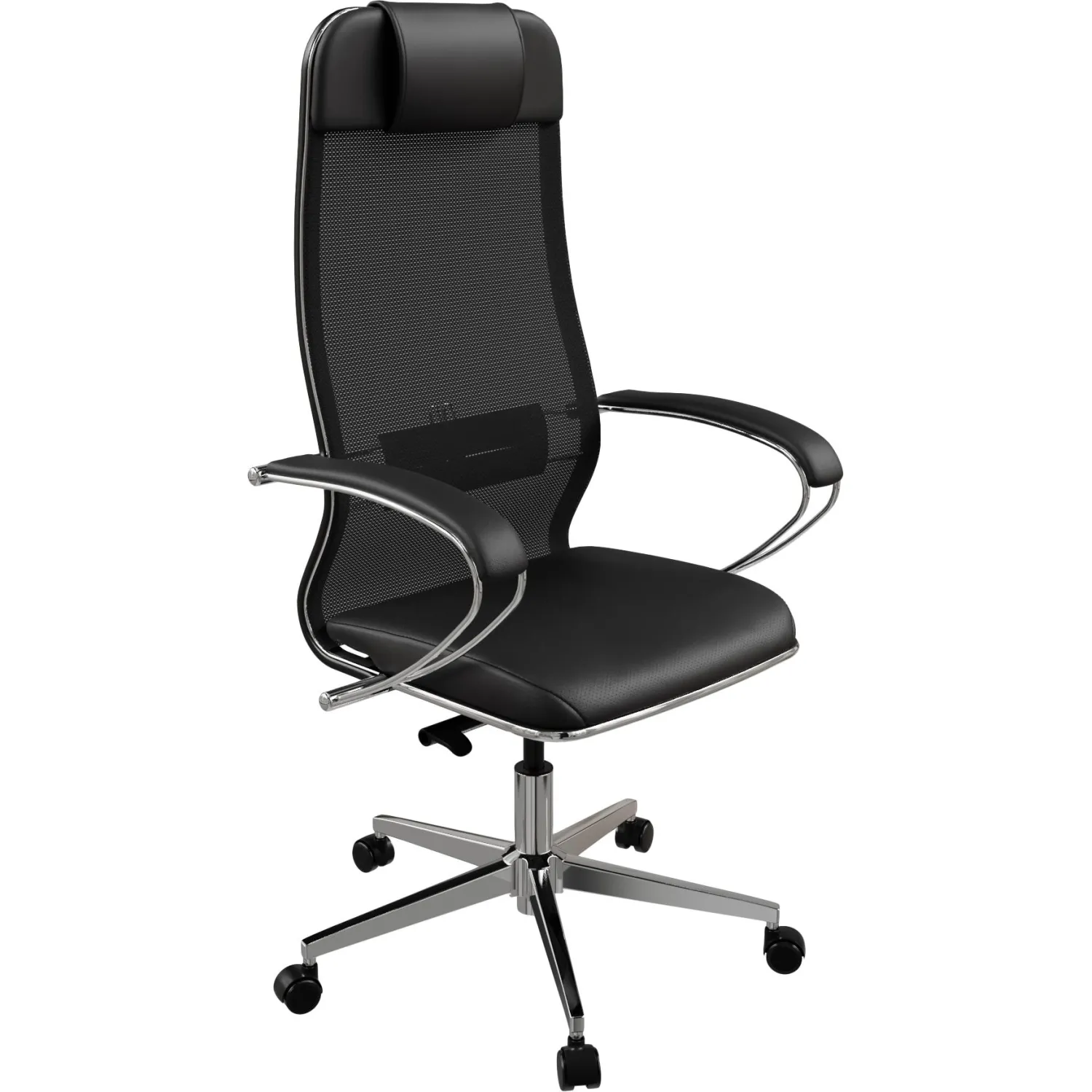 превью Кресло для руководителя Metta Ergolife Comfort эргономичное чёрное (сетка/экокожа, металл хромированный)