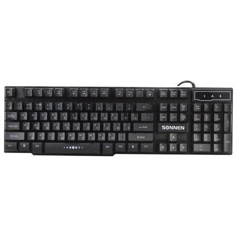 Клавиатура проводная SONNEN KB-7010, USB, 104 клавиши, LED-подсветка, черная
