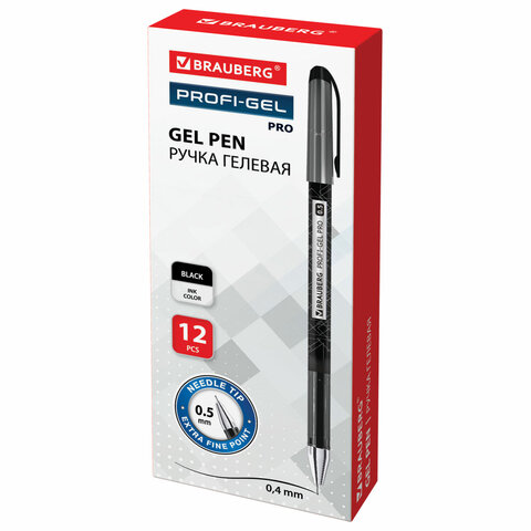 Ручка гелевая BRAUBERG «Profi-Gel PRO», ЧЕРНАЯ, линия письма 0.4 мм, игольчатый наконечник 0.5 мм, печать на корпусе