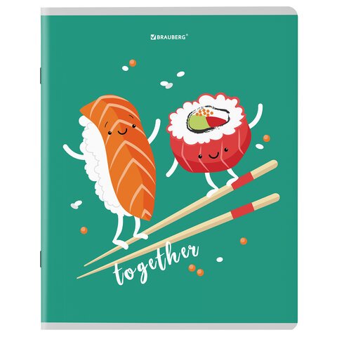 Тетради КОМПЛЕКТ 5 шт. А5, 48 л., BRAUBERG, скоба, клетка, TWIN лак, «Funny Food»