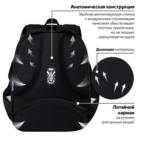 Ранец BRAUBERG FIT, 2 отделения, «Dark cat», 38×27х14 см
