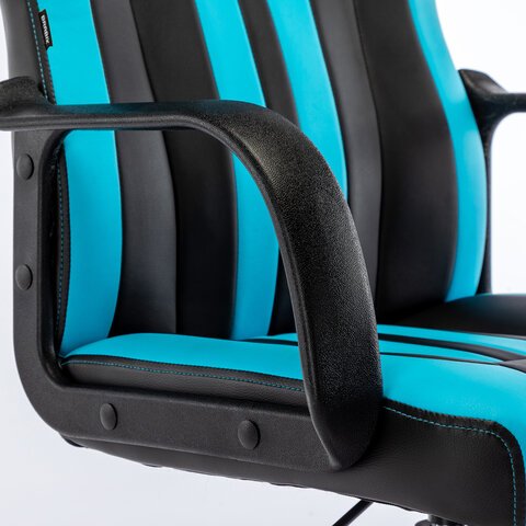 Кресло компьютерное «BRABIX Stripe GM-202», экокожа, черное/голубое