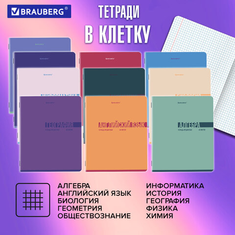 Тетради предметные, КОМПЛЕКТ 12 ПРЕДМЕТОВ, 48 л., обложка картон, BRAUBERG «VIBE»