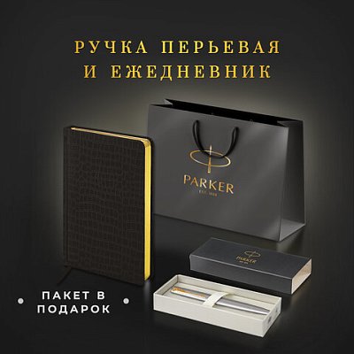 Ручка перьевая PARKER «Jotter Core Stainless Steel GT»ежедневник А5 черныйпакет880902