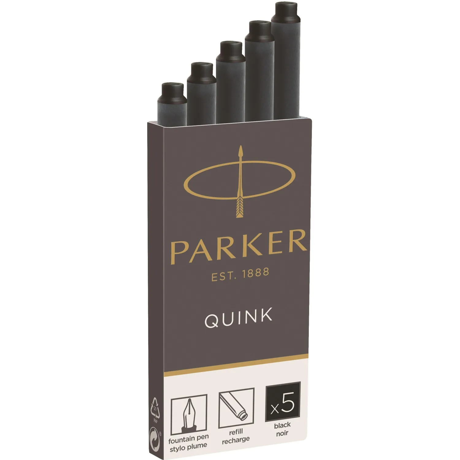 Картриджи чернильные для перьевой ручки Parker черные (5 штук в упаковке, артикул производителя 1950382)