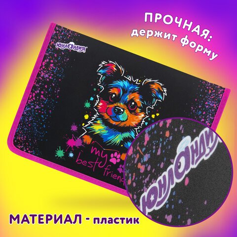Папка для труда на молнии ЮНЛАНДИЯ А4, 1 отделение, откидная планка, органайзер, «True friend»