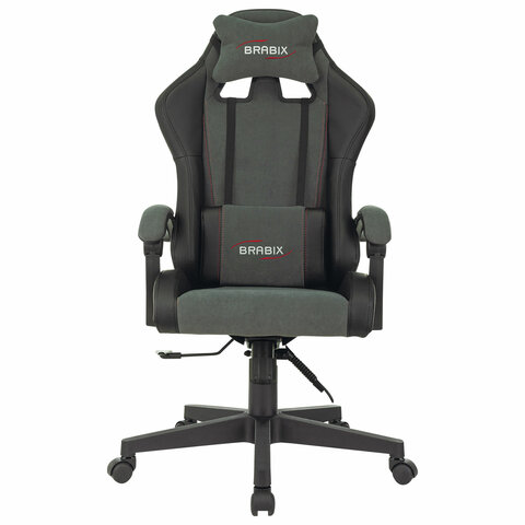 Кресло компьютерное BRABIX «Striker GM-121»синхромеханизм2 подушкиэкокожа/велюрчерное/серое532961