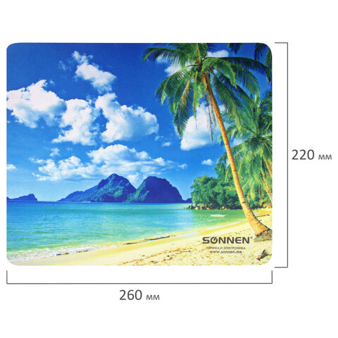 Коврик для мыши SONNEN «BEACH», резина + ткань, 260×220х3 мм