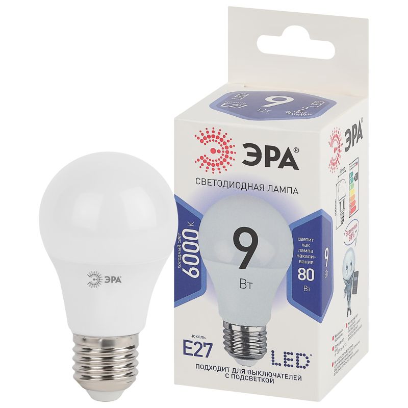 Лампа светодиодная ЭРА STD LED A60-9W-860-E27 E27 / Е27 9Вт холодный свет