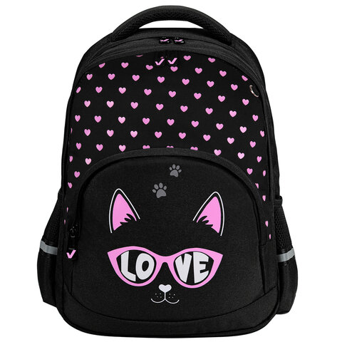 Рюкзак BRAUBERG SOFT, 2 отделения, 3 кармана, «Cool cat», СВЕТЯЩИЙСЯ, 40×31х15 см