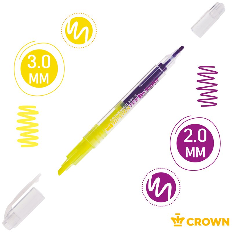 Текстовыделитель двухсторонний Crown «Multi Hi-Lighter Twin» желтый/фиолетовый, 3/2мм
