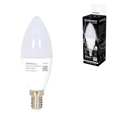Лампа светодиодная SONNEN EXTRA, 7 (60) Вт, Е14, свеча, нейтральный белый, 30000 ч, LED C37-7W-4000-Е14