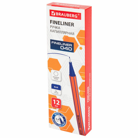 Ручка капиллярная (линер) СИНЯЯBRAUBERG «FINE 040»шестиграннаялиния письма 0.4 мм144140