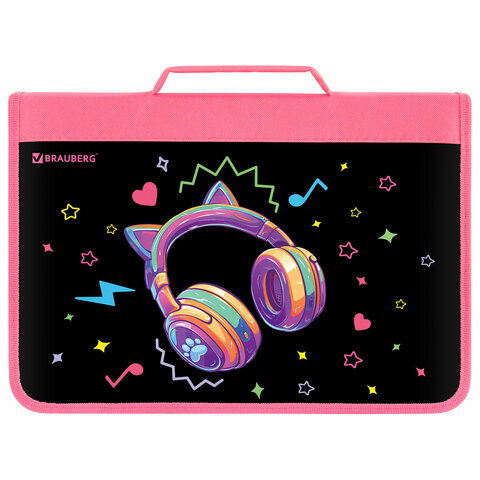 Папка на молнии BRAUBERG А4 с ручкой, с органайзером, 1 отделение, «Headphones»