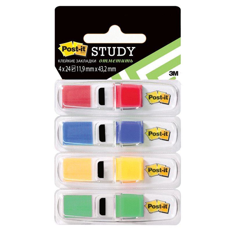 Клейкие закладки пласт. 4цв.по 24л. белая серия Post-it