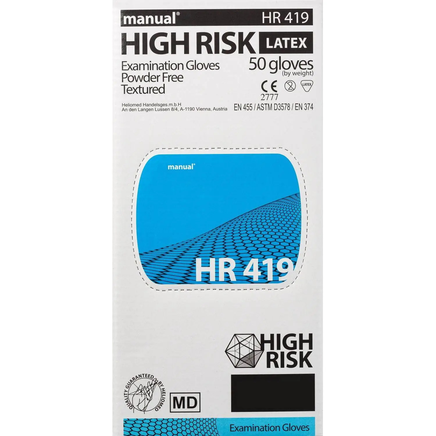 Перчатки мед. смотров. латекс, н/с, н/о, MANUAL HR419 High Risk S 25пар, ПС