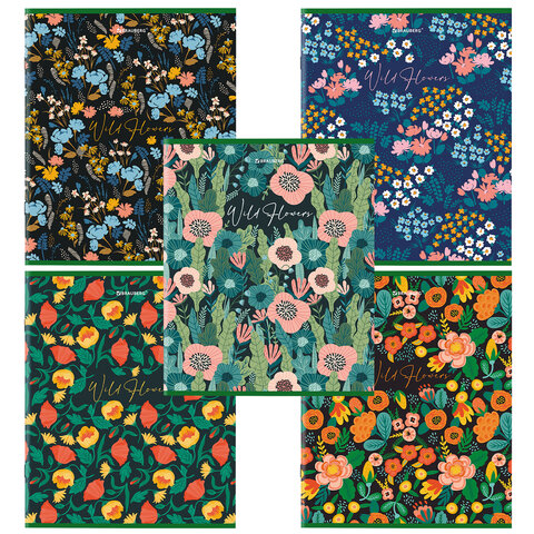 Тетрадь А5, 96 л., BRAUBERG, скоба, клетка, глянцевая ламинация, «Wild Flowers»